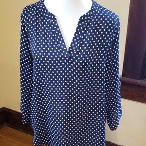 Chaus New York Navy Blue Polka Dot Blouse